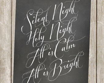Silent Night Holy Night Christmas Printable/Chalkboard 11x14