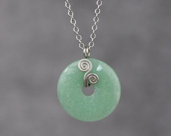 Sterling silver scroll jade hoop pendant necklace Bridesmaids gifts Free US Shipping handmade Anni Designs
