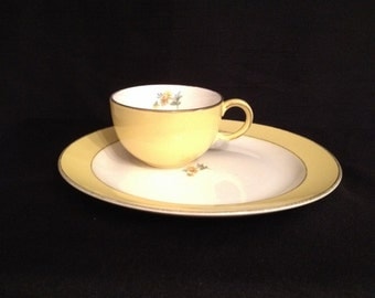 Vintage Porcelain Demitasse Cup and Plate marked Hall China Buttercup Yellow