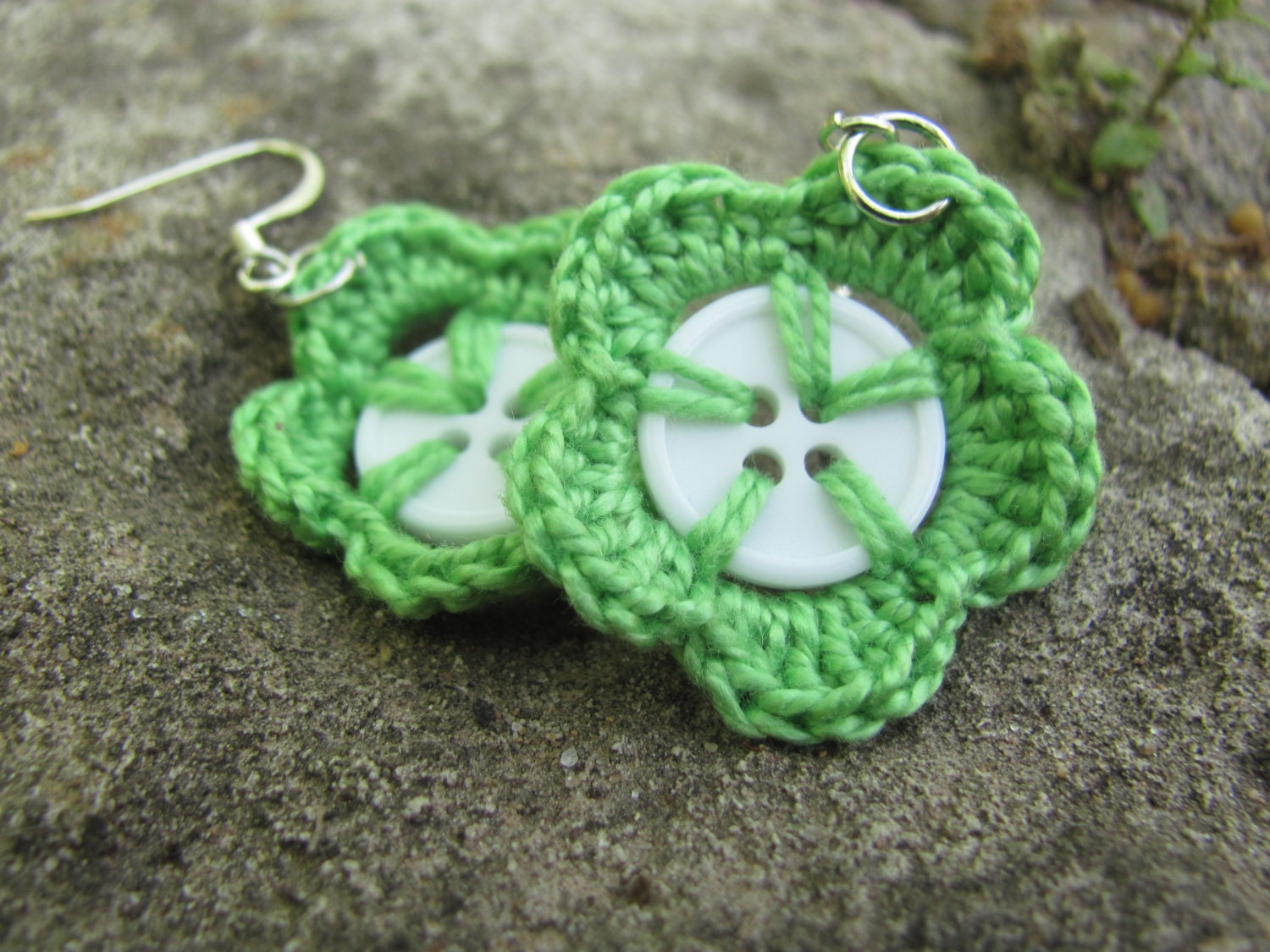 Button Earrings Crochet Earrings Crochet Flower Earrings