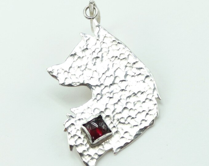 Wolf Pendant Sterling Silver Wolf Necklace Garnet Mens Pendant Gift for Men Animal Necklace Wolf Jewelry ciondolo maschile pendentif hommes