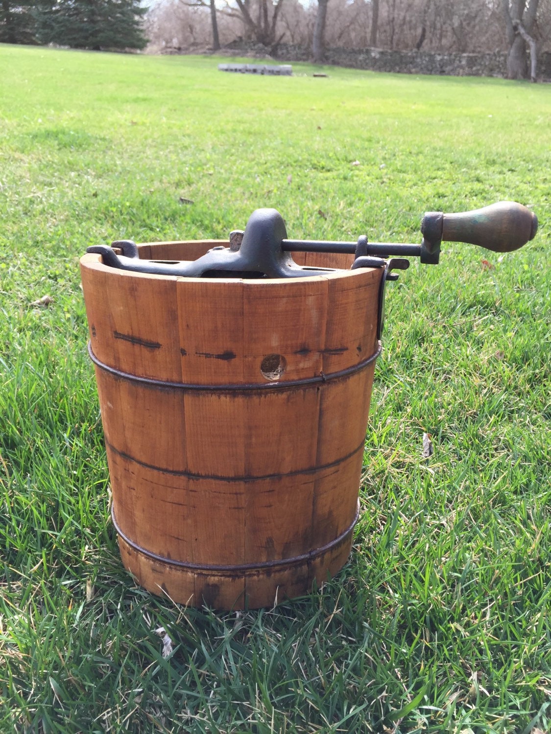 RESERVED FOR KATIE Antique Wooden Ice Cream Freezer...Crank