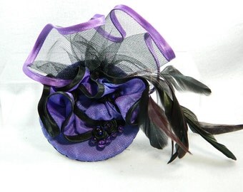 purple black Fascinator Crin glass beads Burlesque Hat Ladies Hat Chruch Formal Cocktail Bibi Chapeau Cappelli Voilette Derby Hat Bridesmaid