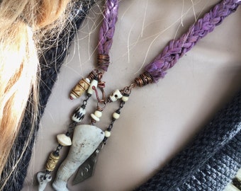 Victorian tribal assemblage necklace with antique dolls leg | rustic assemblage, found object necklace, narrative jewelry
