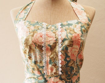 Rustic Floral Bridesmaid Dress Floral Party Dress Summer Dress Vintage Floral Dress w/Lace Exotic Rose -XS-XL,Custom