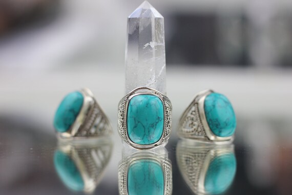 SQUARECUT TURQUOISE RING - Sterling Silver Ring- Crystal Ring- Healing Crystal Jewellery- Chakra Ring- Statement Ring- Boho- Vintage