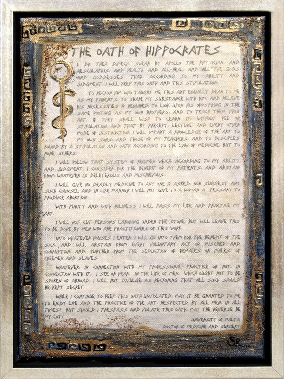 Personalized Hippocratic Oath of Hippocrates Original Canvas