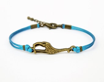 Giraffe Bracelet, Blue Turquoise Cord Bracelet, Friendship Bracelet, Animal Bracelet, 25 Colors Available