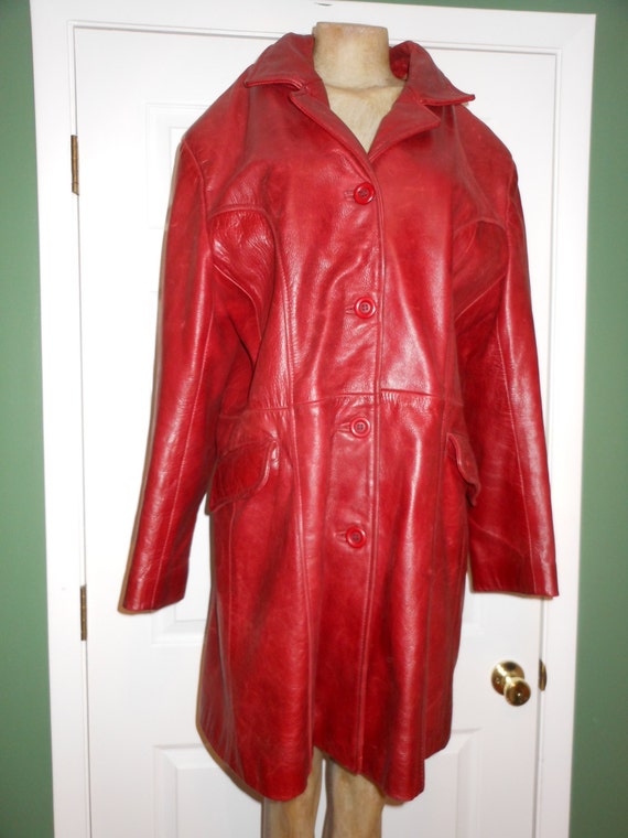 Womens OXBLOOD Genuine LEATHER COAT Trench Pimp 70s 60s
