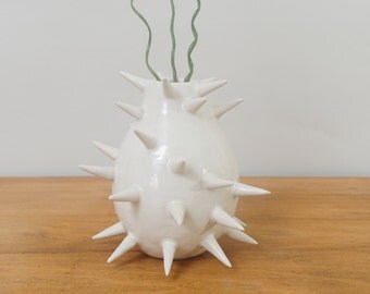 Spiky White Ceramic Vase ~ White Modern Ceramics Ceramic Urchin Sculpture~Flower Vase White Vase~ Handmade Modern Ceramics Studio Pottery UK