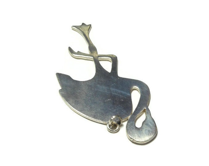 FREE SHIPPING Sterling stork pendant, vintage handmade, unmarked 925 sterling silver, large 3 1/4" tall