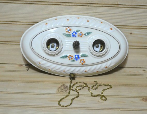 Vintage Dual Light Fixture Porcelain Ceramic Wall Mount Pull