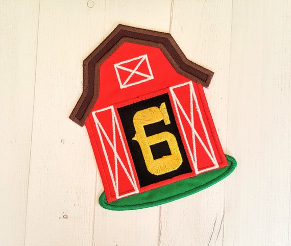 Red country barn iron on applique with open by HootyAppliques