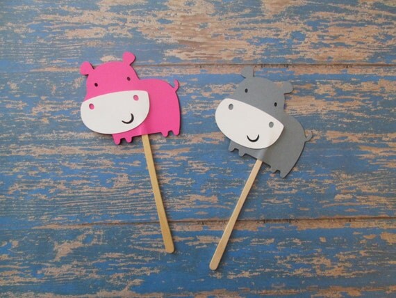Hippo Cupcake Toppers- Grey Pink Hippos, Hippos Cupcakes, Cupcake Toppers, Its a girl, safari theme, jungle baby, baby shower cupcakes Il_570xn