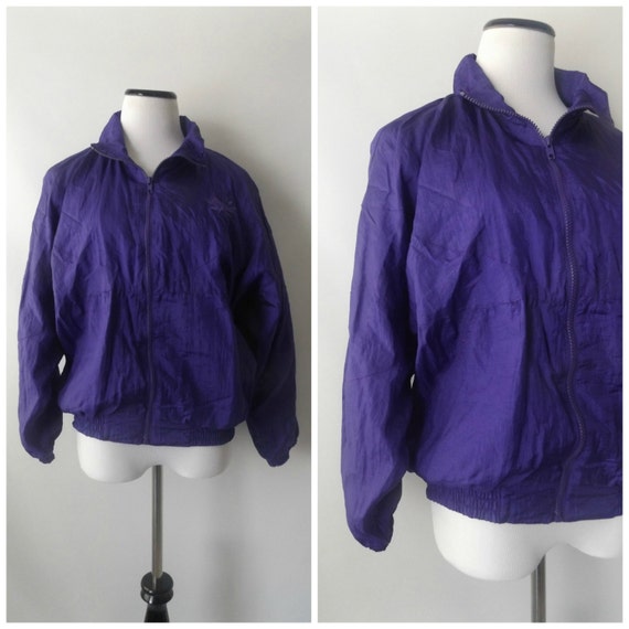 Purple Windbreaker Nylon Jacket Vintage 90s Embroidered Flower