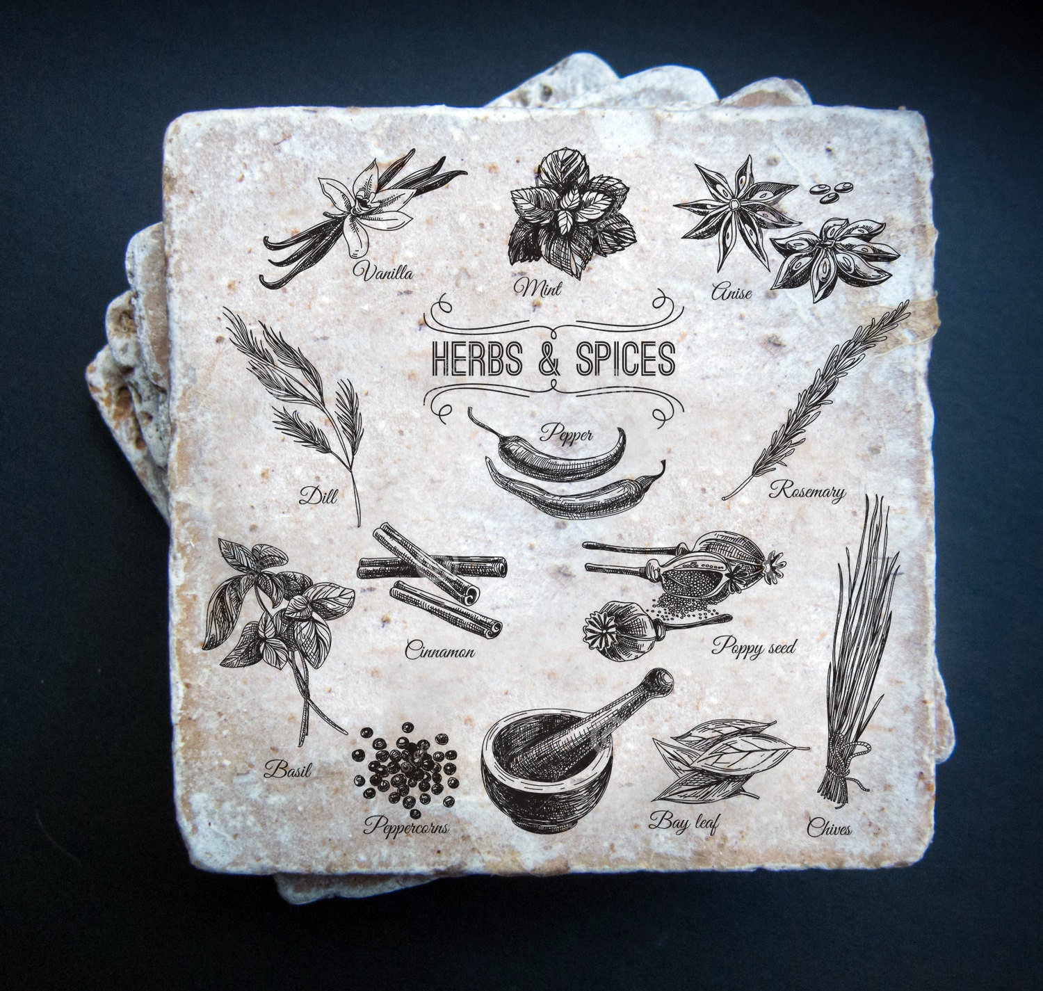 Herbs coaster set. Ask for free gift wrapping and have them