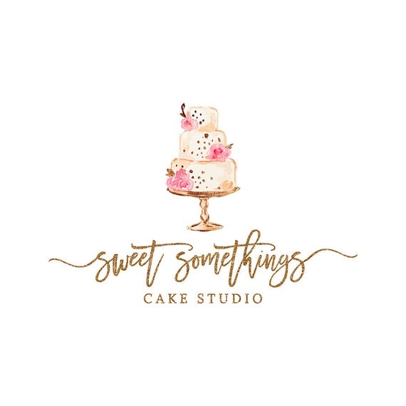 Premade Bakery Logo Design Watercolor Cake Logo Calligraphy