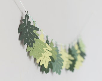 Green Leaf Garland - Autumn - Paper Leaf Garland - Oak Leaf - Autumn Decoration - Rustic Leaf Garland - Fall Decorations