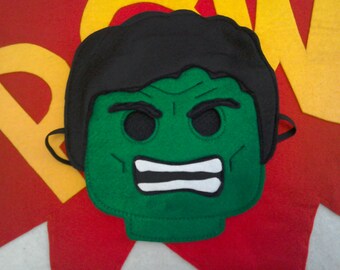 Felt Lego Hulk mask inspired by the cartoon. Great gift for boys, birthday present, costume party, Halloween, role play, FUN!