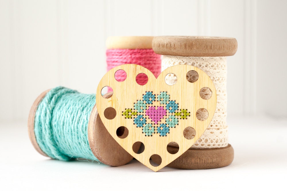 Heart Thread Holder DIY Kit Embroidery Floss by RedGateStitchery