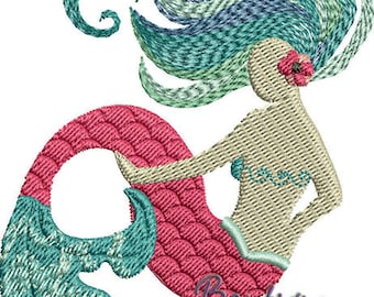 Filled Mermaid Embroidery Design - Instant Download