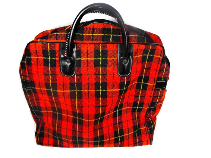 red plaid tote bag