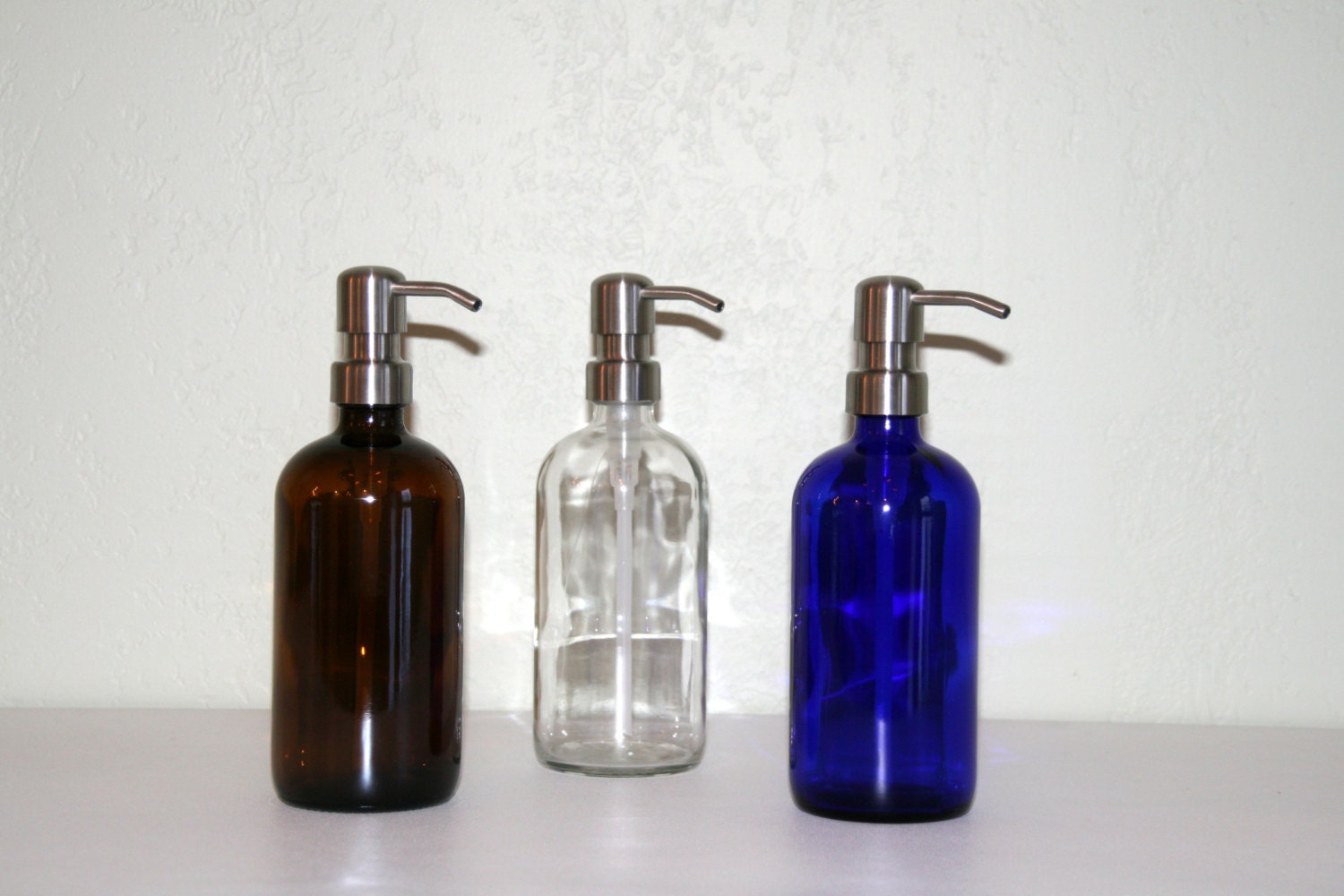 Glass Soap Dispenser 8oz with Metal Pump Clear Amber or