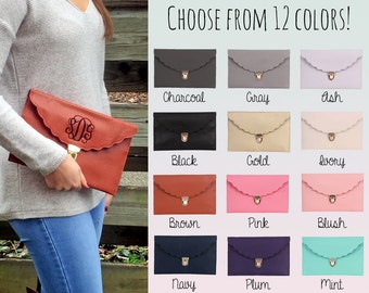 Personalized Envelope Clutch - Choose from 12 Colors - Scalloped Edge - Monogrammed Clutch - Gift