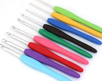 9 pcs Aluminum Crochet Hook Set, TPR Soft Rubber Handles, High quality, Great Starter Set, Size 2mm-6mm