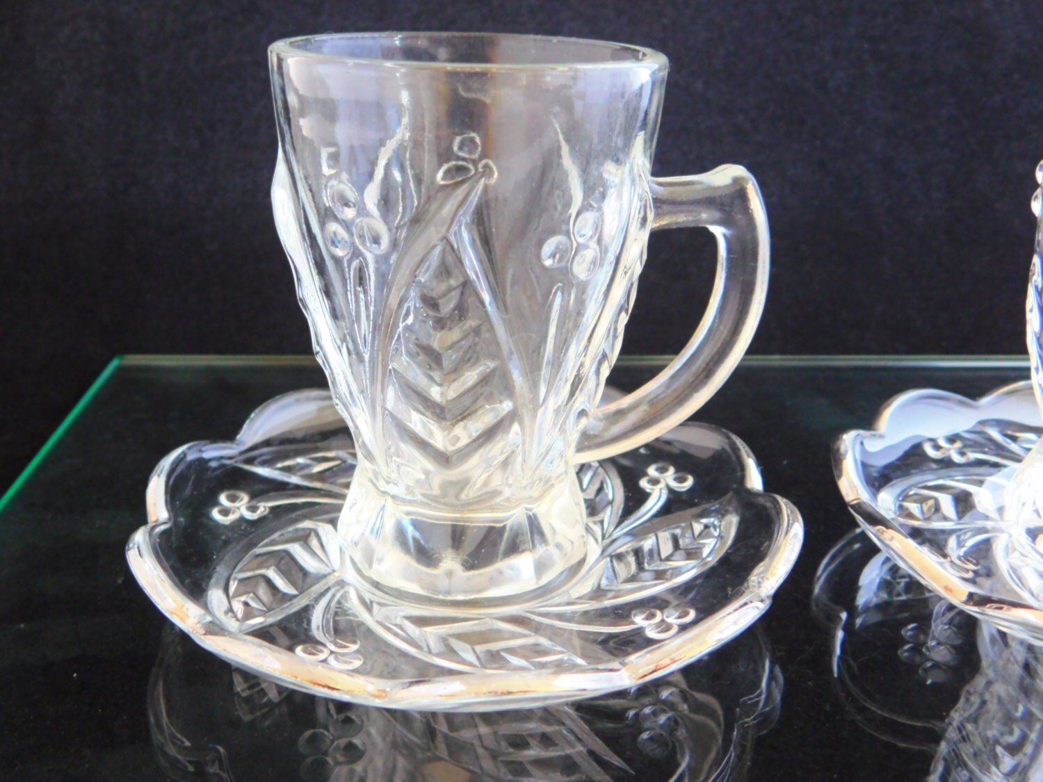 2 Glass Espresso Cups and Saucers A Set of Two by oldandnew8