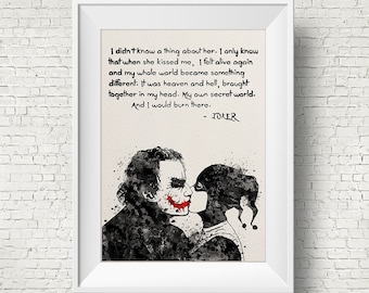 Joker and Harley Quinn Inspired Quote Watercolor Painting Print Fine Art Print Art Super Hero Wall Decor Art Home Decor Wall Hanging