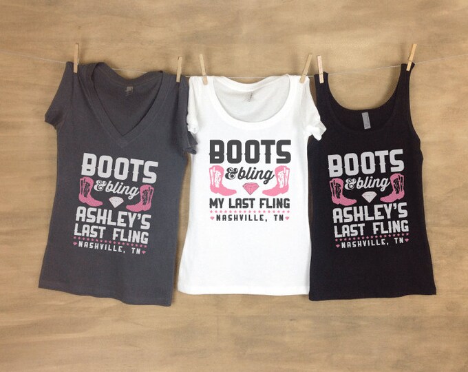 Boots and Bling Nashville Bachelorette Party Tanks or Shirts - sets