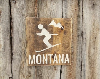 Rustic Home Decor Ski Lodge Decor Cabin Lodge Sign Skiing Decor Big Mountain Big Sky Ski Trail Sign Downhill Skiing Montana Ski Sign