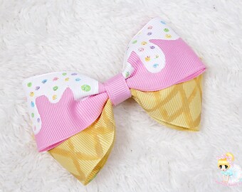 Ice Cream Party, First Birthday Girl, Toddler Hair Bow, Children Birthday headband, Kawaii clip, Hand Painted bow, Pastel Goth, Girls Bow