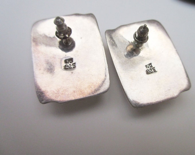 Sterling Large rectangle earrings - Silver Hallow - Modernistic modern - South Western - Pierced Earring