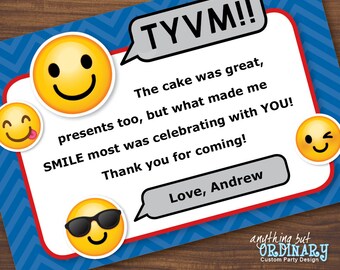 Emoji Thank You Note, Printable Boy's Emoji Flat Thank You Card, EDITABLE Thank You Note, INSTANT DOWNLOAD, digital file