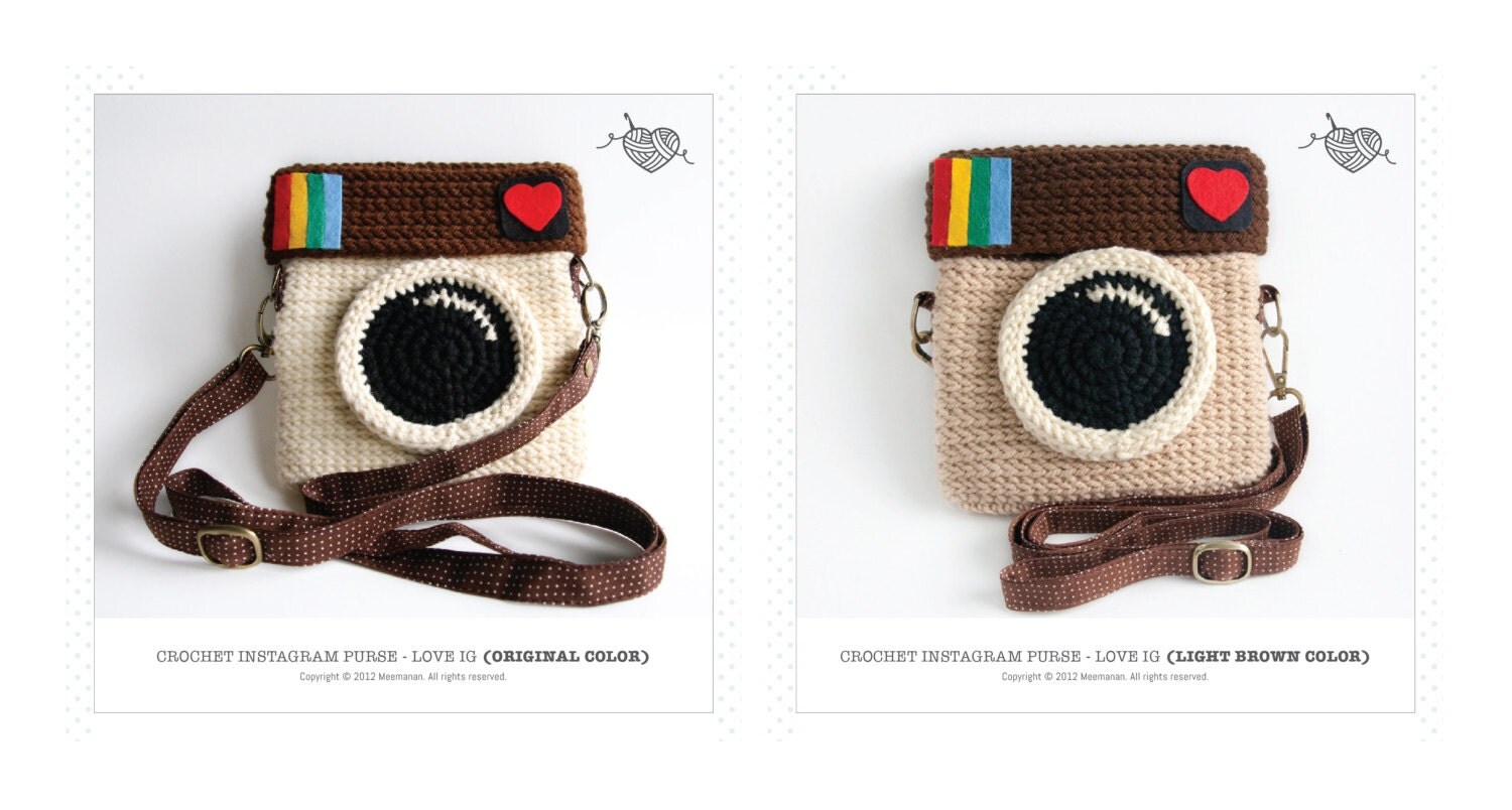 Crochet Instagram Purse Love IG Light Brown Color by Meemanan