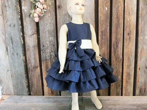 Georgia Cream & Navy Blue Flower Girl Dress