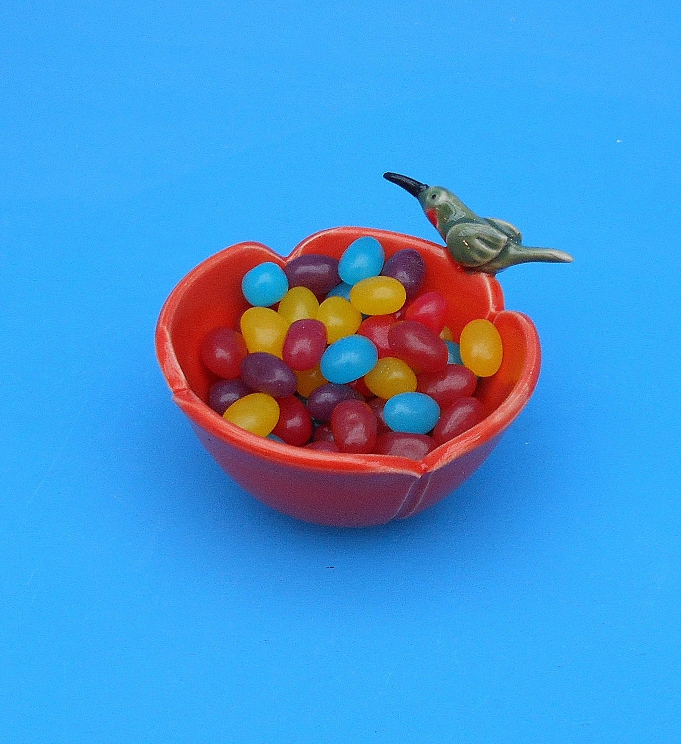 Hummingbird on Poppy Bowl Ring Bowl Jelly Bean by CindySearles