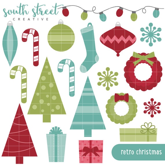 Christmas, Retro, Ornaments, Cute Clipart, Personal & Small Commercial Use, Vector Clip Art, Instant Download, png, jpeg, eps Il_570xn