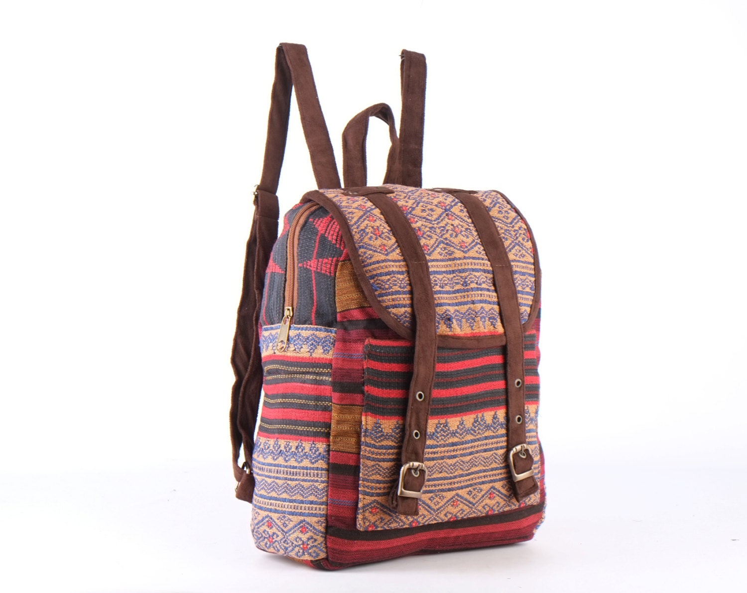 Small Oriental Tribe Backpack Ethnic Woven Hemp/Cotton Fabric