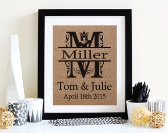 Last Name Sign - Family Name Signs - Personalized Burlap Print - Rustic Burlap Print - Unique Wedding Gift -Rustic Decor