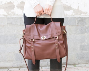 Women leather satchel - Brown leather messenger bag - Women laptop bag satchel - MELINA bag