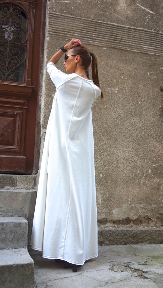 SALE New Maxi Dress / Off White Kaftan Cotton Dress /Side