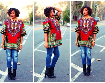 Unisex Dashiki - Black Burgundy Wine
