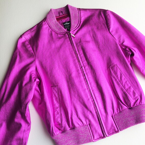 vintage hot pink leather bomber jacket Bomber by PrettyBabyBridal