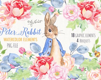 Mr Rabbit - art clipart - Illustration - Watercolor Elements - PNG file