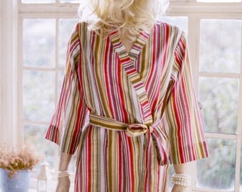 Tuscany. One of a kind. READY TO SHIP. Cotton knee length kimono robe or dressing gown in Medium. Unlined.