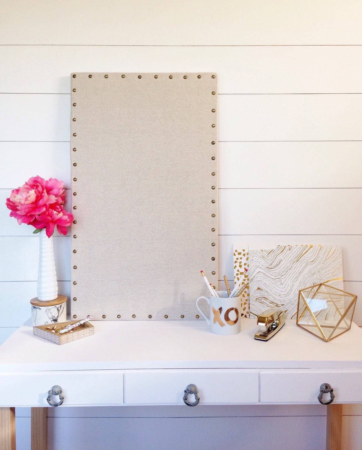 Linen Memo Board / Studs / Bulletin Cork / Organize / Custom