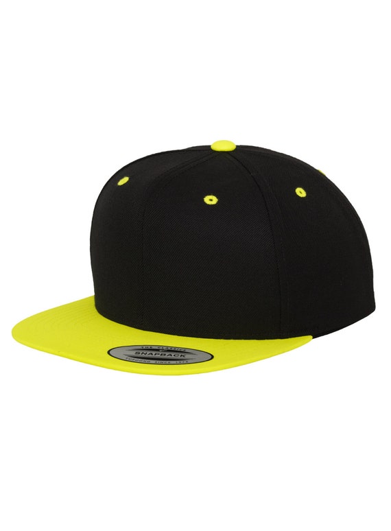 Black and Yellow Snapback Hat Flat Bill Cap Blank Black/Neon